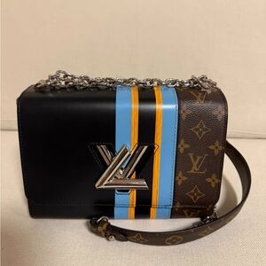 Louis Vuitton Black and Brown Crossbody with Blue and Orange Stripes